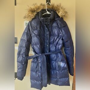 Women's Levi’s Navy Puffer Coat with Faux Fur Hood